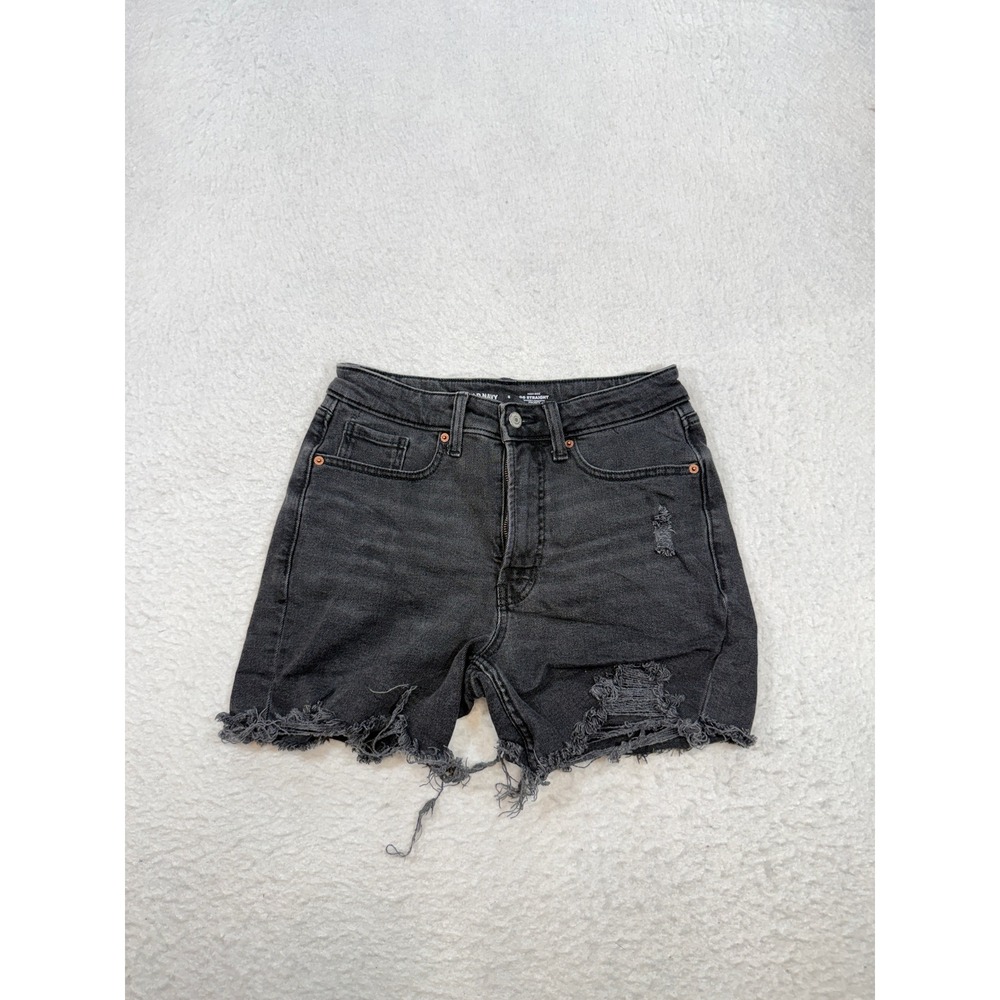 Old Navy OG Straight High Rise Distressed Denim Shorts Washed Black Size 8
